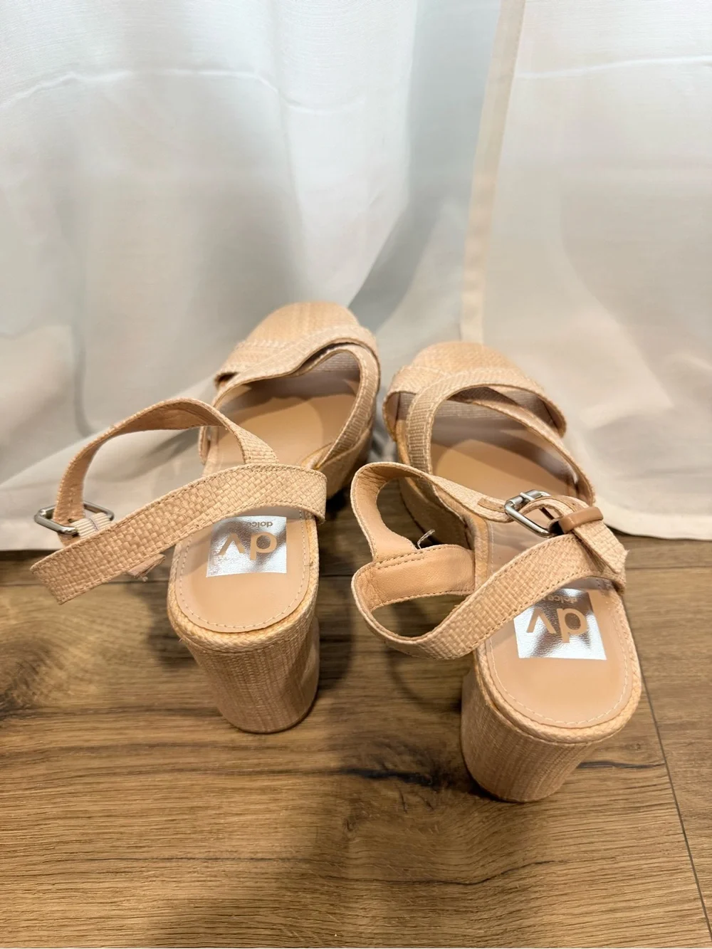 Dolce Vita Beige Woven Platform Sandals with Ankle Strap